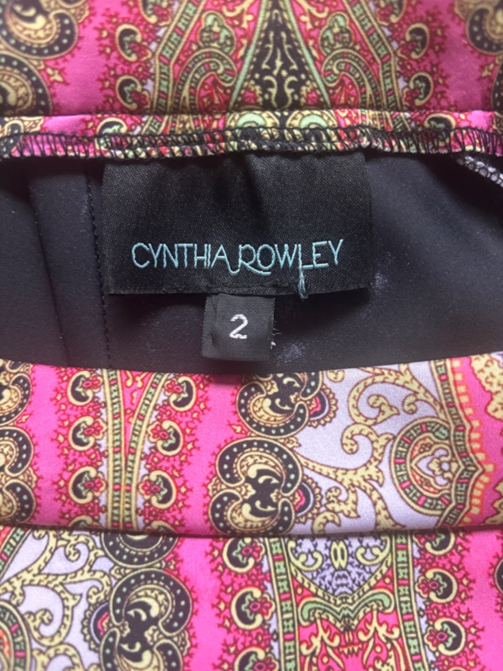 Cynthia Rowley Bonded Baroque Pink and Green Print Flare Pants Size 2 - Picture 7 of 7